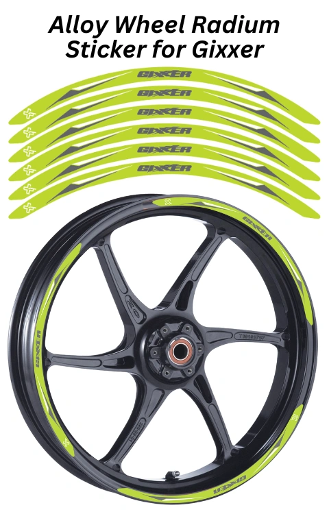 Alloy Wheel Radium Sticker for Gixxer | Made in Premium Radium with FPF (Fade Protection Film), Waterproof, Precut Sticker, Pack Of 12